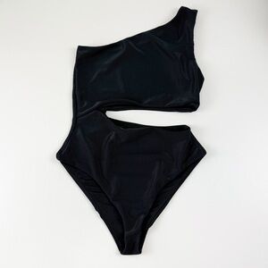 NEW Beach Riot Celine One Piece Swimsuit Small Black One Shoulder Cut Out NWOT
